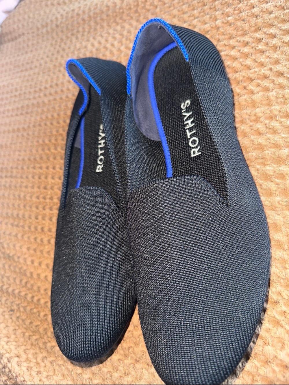 Rothy's Black Flats with Blue Trim